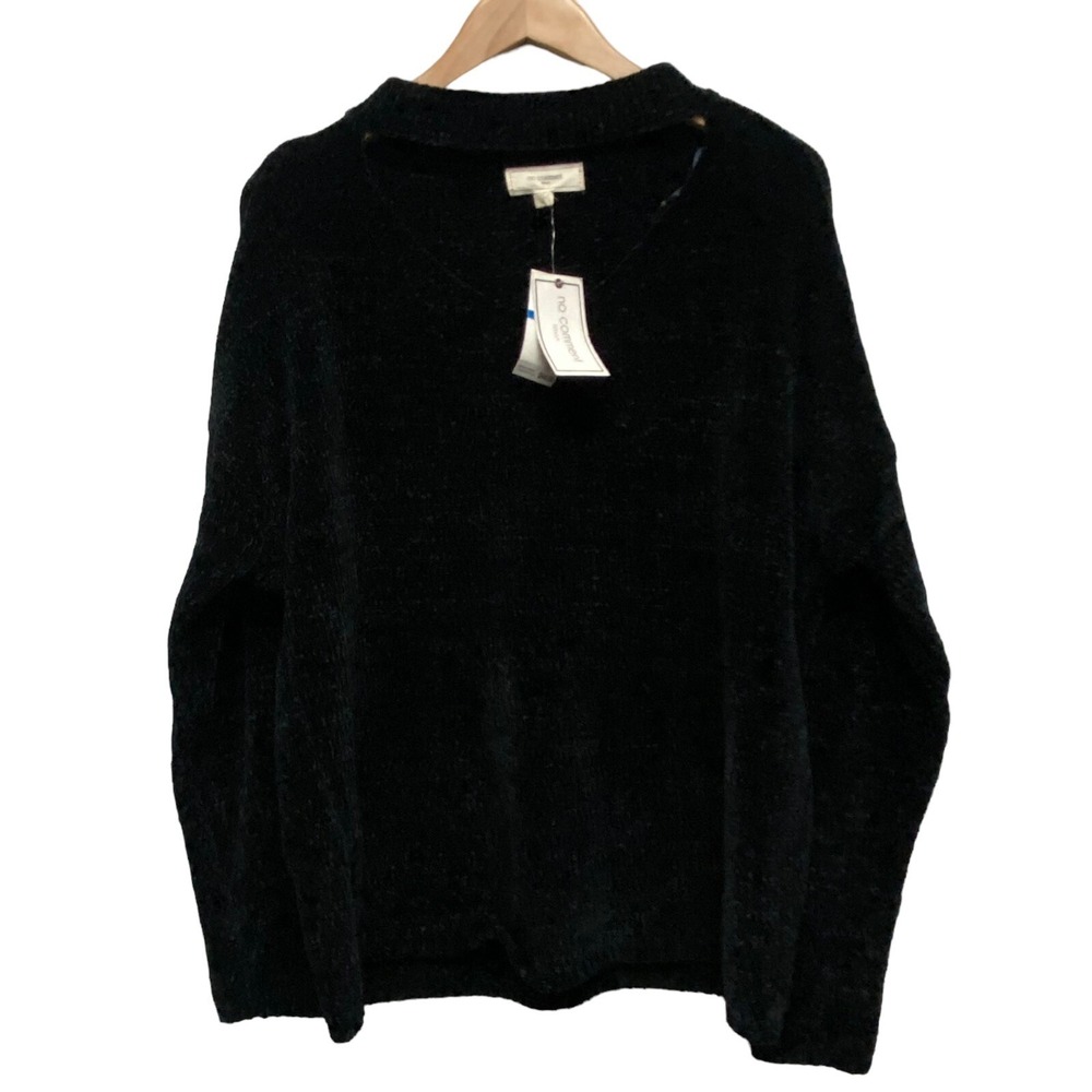 No Comment Women's XL NY-LA Sweater Black Knit Keyhole Neckline Pullover Sweater